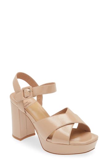 Jeffrey Campbell Amma Platform Slingback Sandal In Beige Crinkle Patent