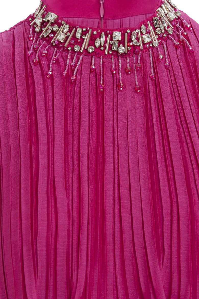 Embroidered Collar Pleated Maxi Light Violet Dress, Alternate, color, Violet
