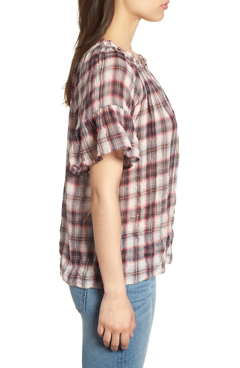 Velvet by Graham & Spencer Flutter Sleeve Plaid Top, Alternate, color, 