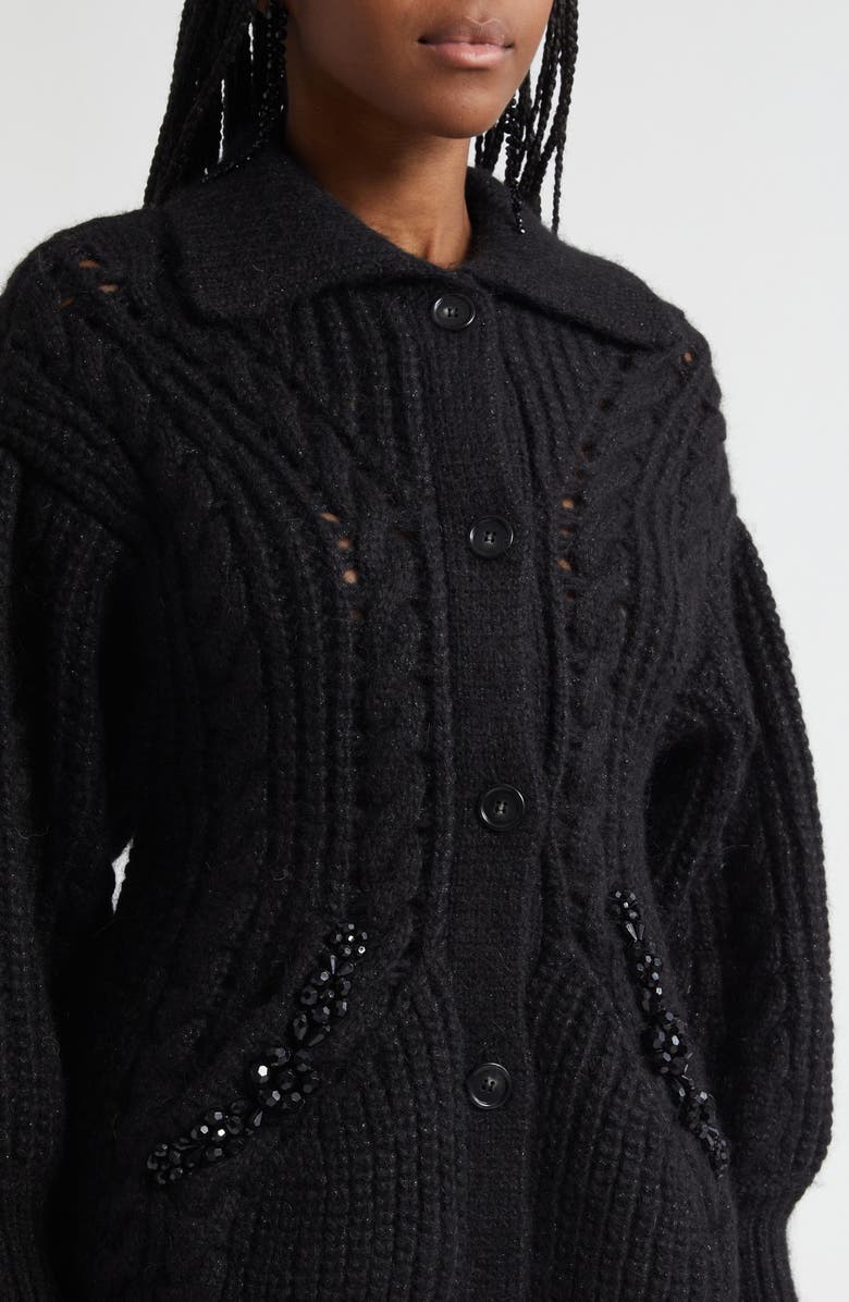 Simone Rocha Sculpted Cable Knit Cardigan, Alternate, color, Black/ Jet
