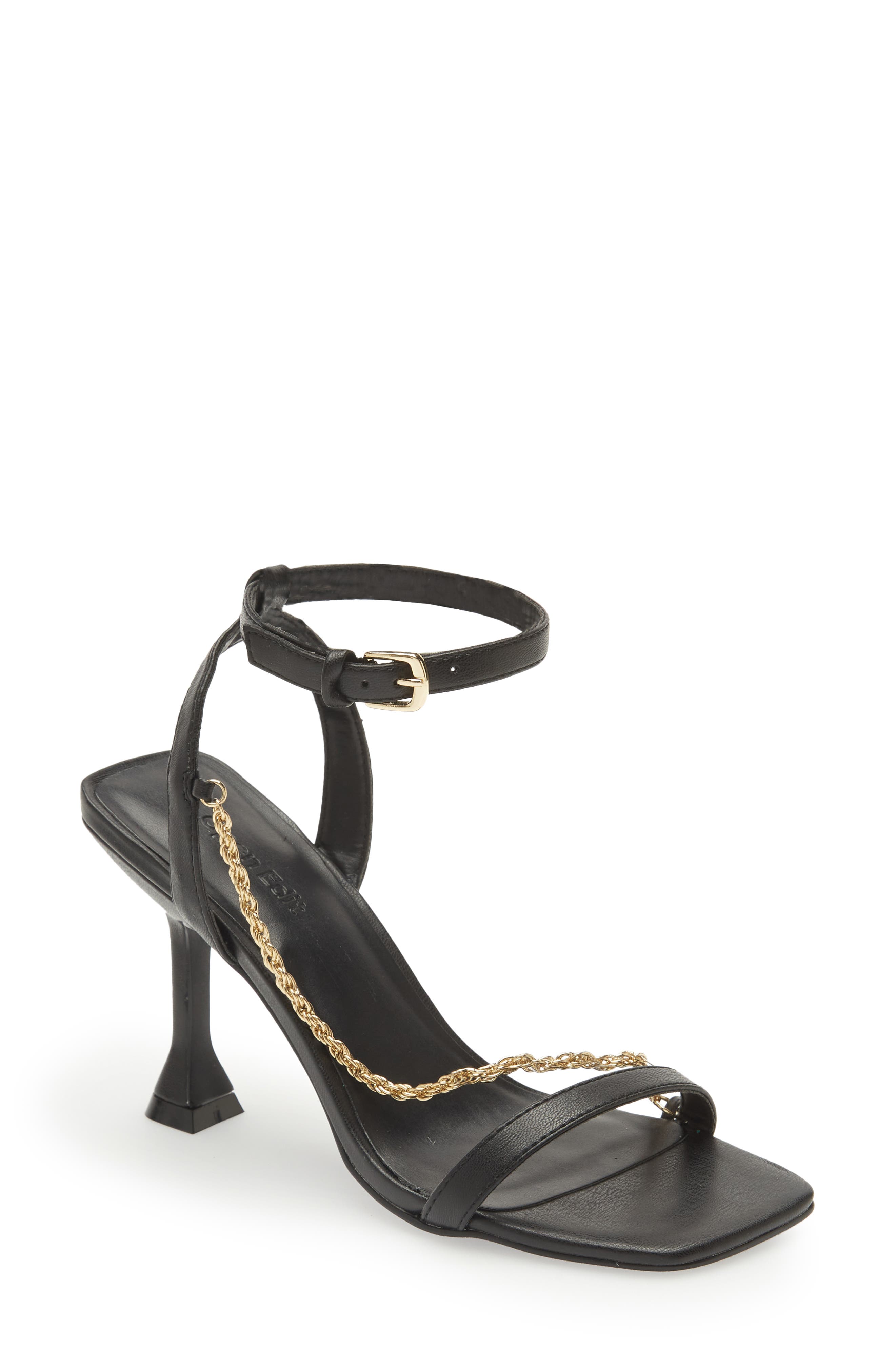 Renata Chain Ankle Strap Sandal, Main, color, BLACK