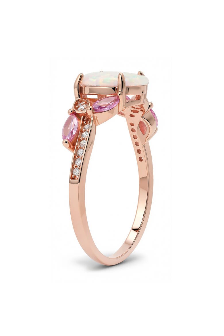 Sterling Silver Oval Cut Opal & Cubic Zirconia Statement Ring, Alternate, color, ROSE GOLD