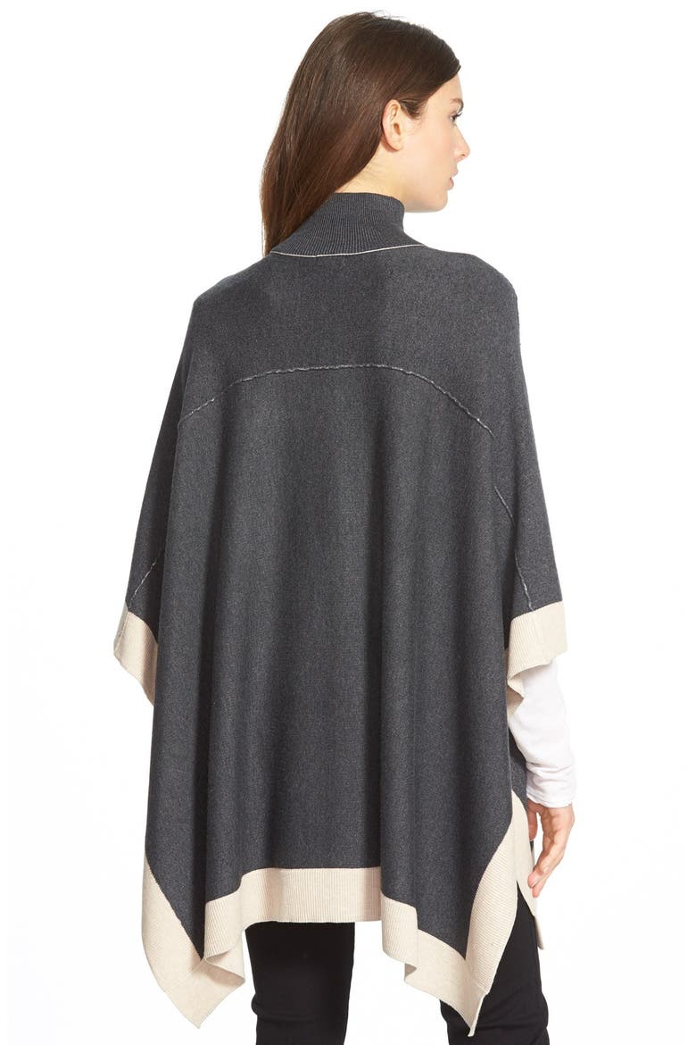 Turtleneck Poncho, Alternate, color, HEATHER CHARCOAL/ CAMEL