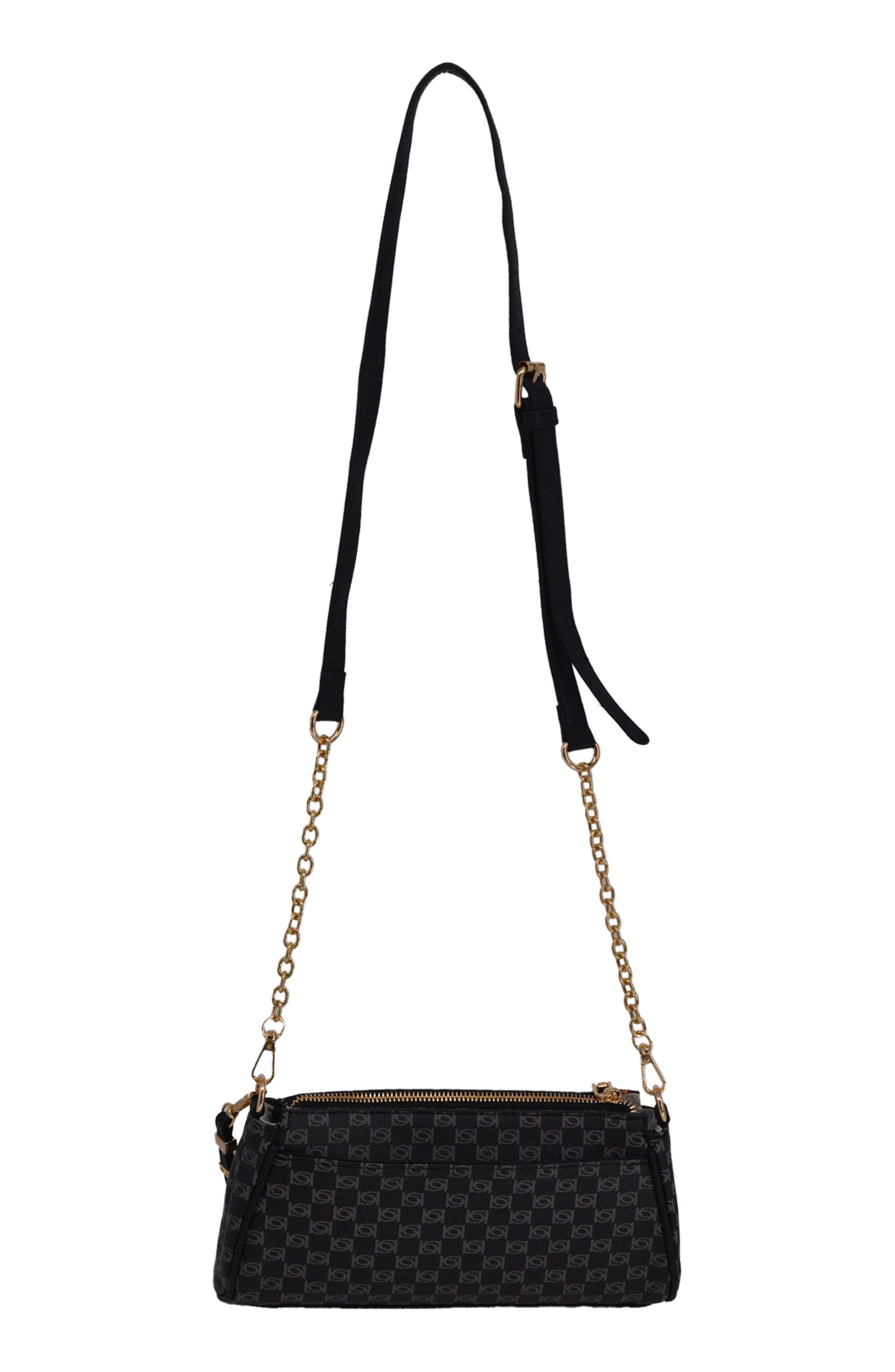 bebe Adela Monogram Crossbody Baguette with Wallet, Alternate, color, Black
