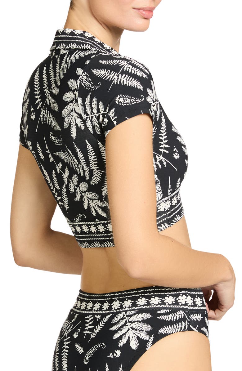 Robin Piccone Hailey Short Sleeve Bikini Top, Alternate, color, Black/ Ecru