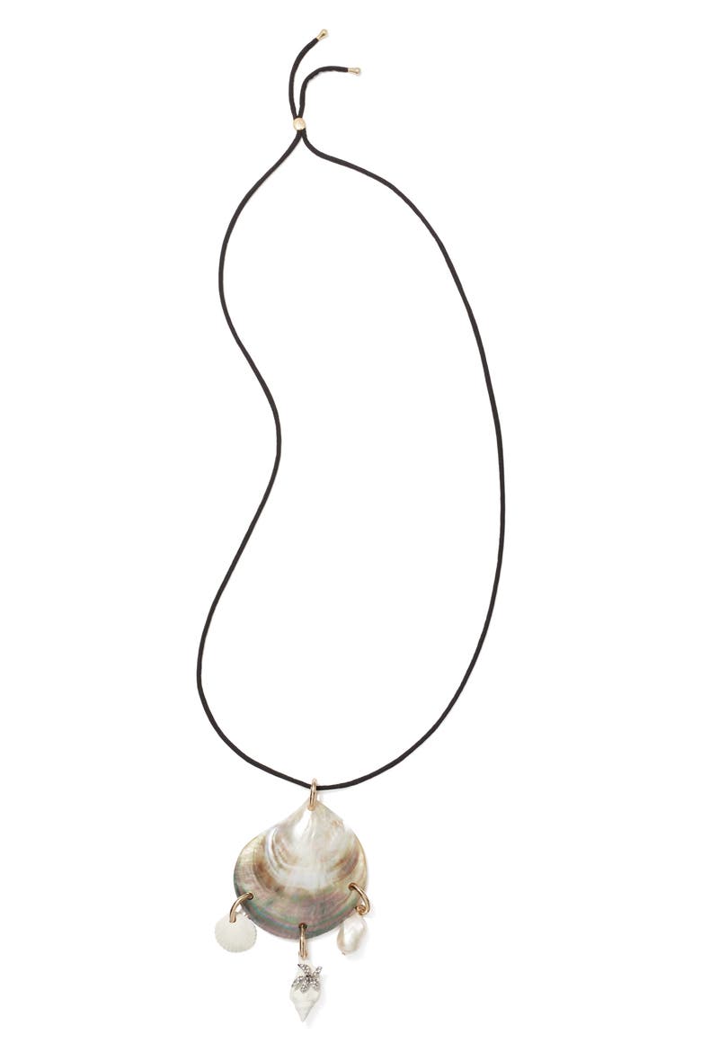 Shell & Cultured Pearl Pendant Necklace, Main, color, BLACK / IVORY