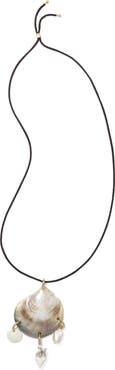 Tory Burch Shell & Cultured Pearl Pendant Necklace
