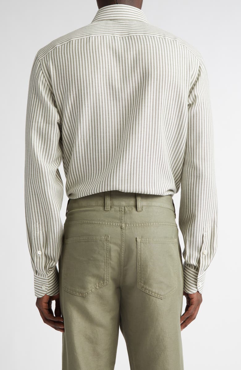 ISAIA Stripe Cotton & Cashmere Button-Up Shirt, Alternate, color, White/ Green