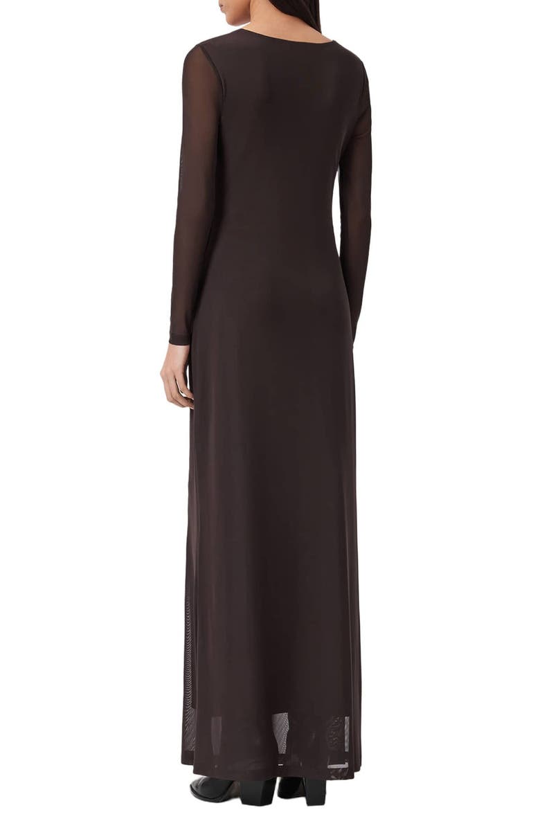 AllSaints Gabby Long Sleeve Mesh Maxi Dress, Alternate, color, Bottle Brown