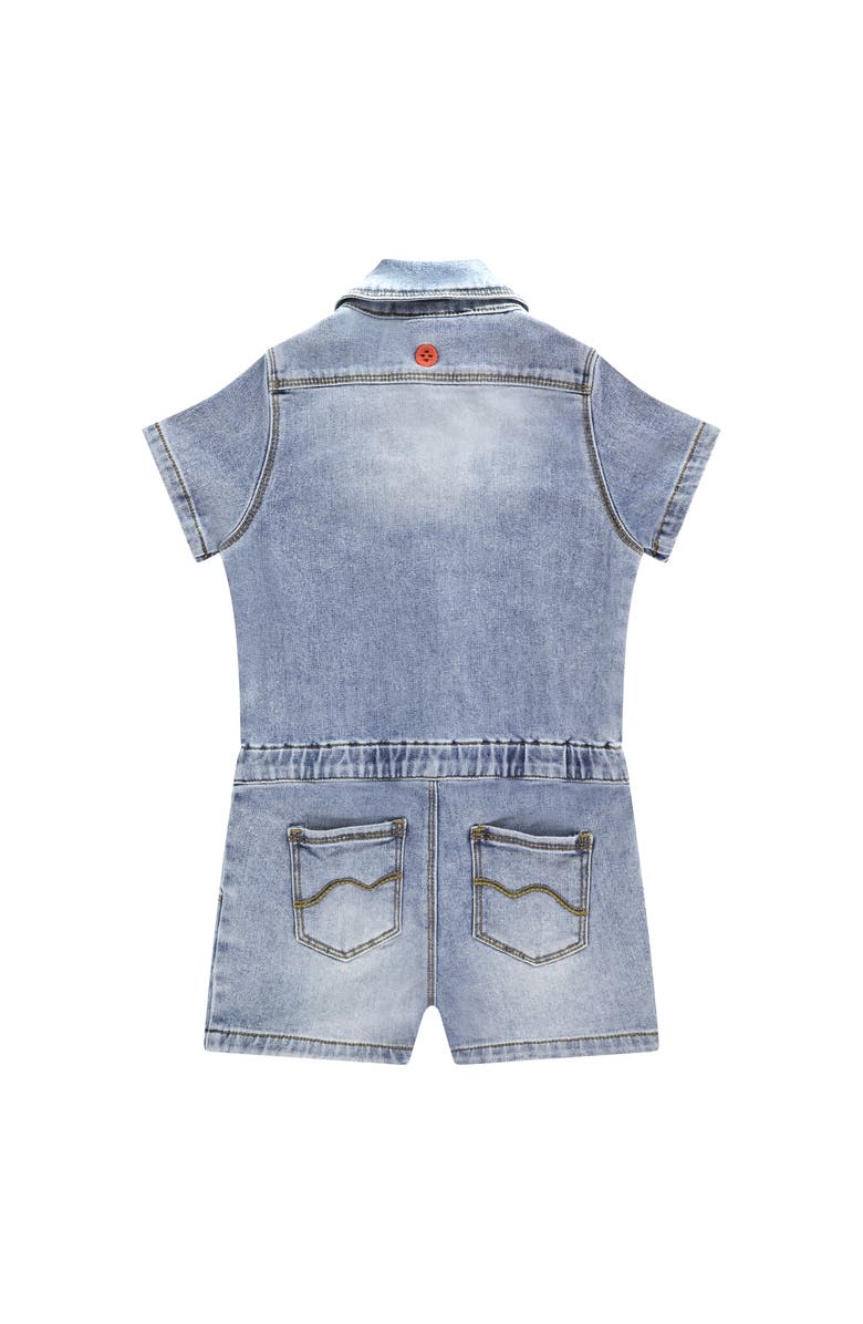Stains and Stories by Babyface Light Wash Denim Romper, Alternate, color, Light Blue Denim