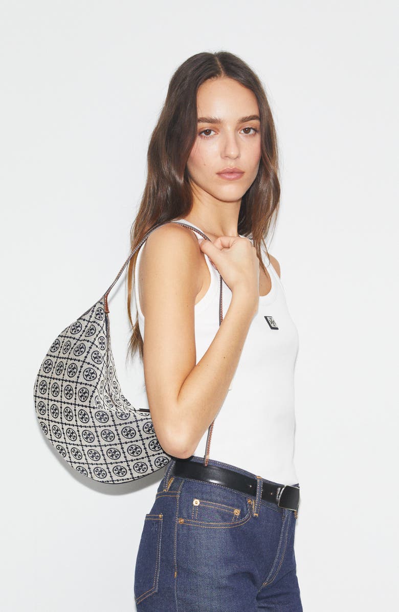 Tory Burch Small T Monogram Jacquard Balloon Bag, Alternate, color, Tory Navy