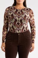 Sanctuary Sheer Mesh Long Sleeve Print Top