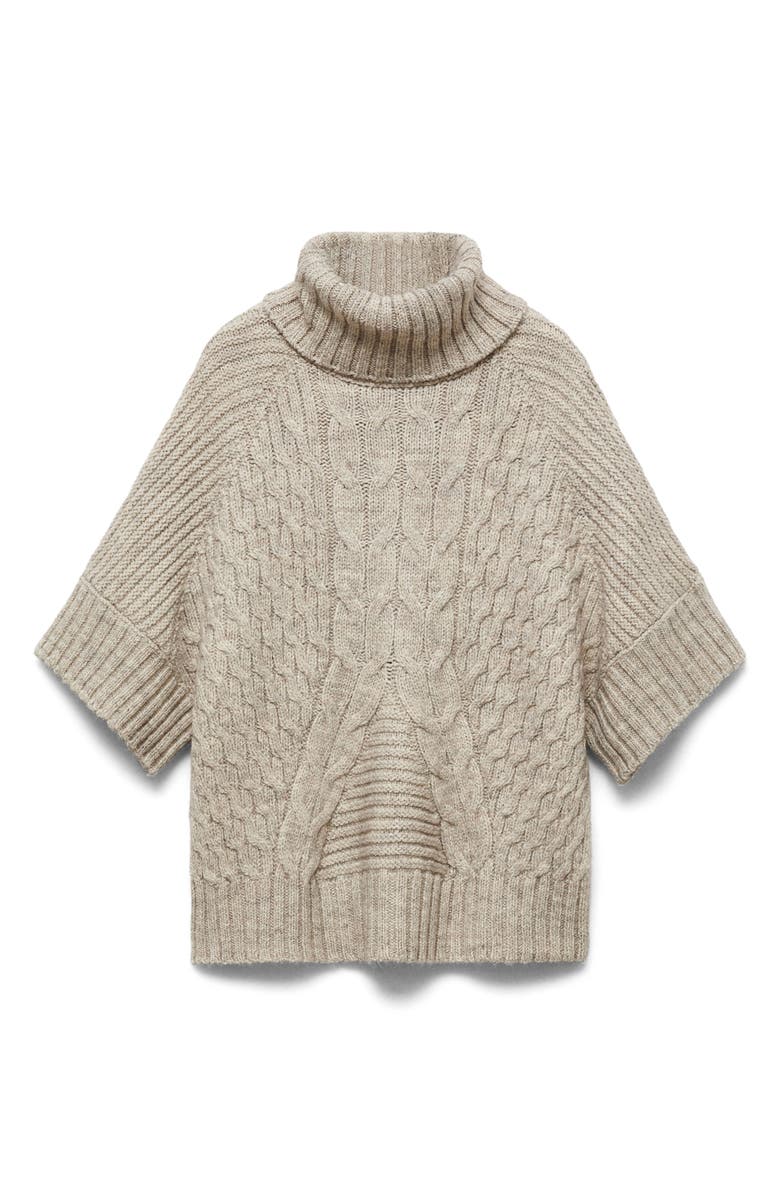 MANGO Cable Stitch Short Sleeve Turtleneck Sweater, Alternate, color, 