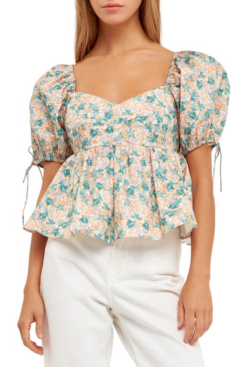 Floral Puff Sleeve Cotton Top