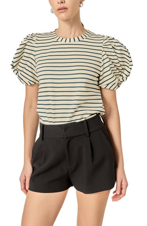 Puff Sleeve Stripe T-Shirt