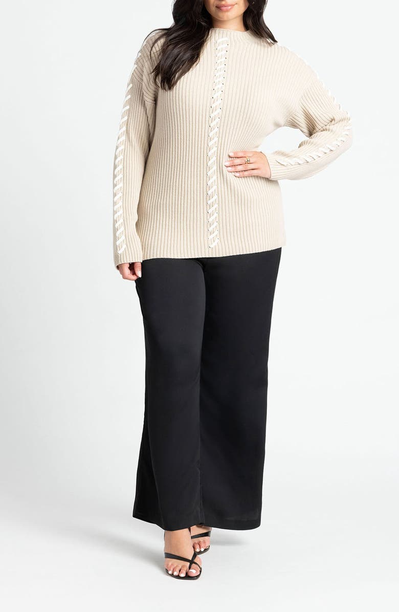 ELOQUII Rib Sweater with Whipstitch Detail, Alternate, color, 