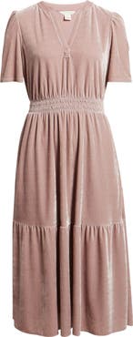 Caslon® Short Sleeve Velour Midi Dress