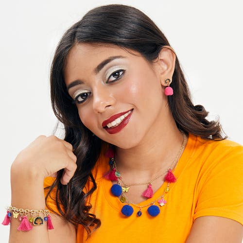 Disney Pom Pom Tassel Charm Necklace In Pink