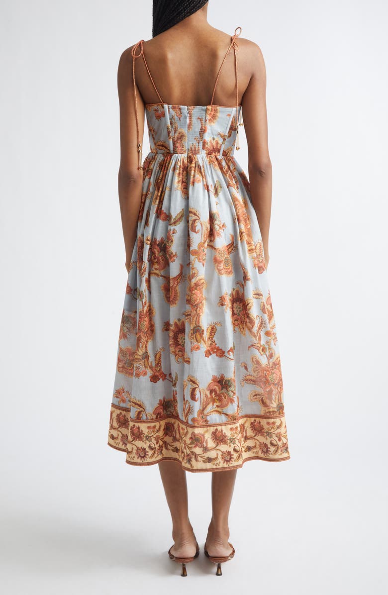 Zimmermann Aster Border Print Corset Midi Sundress, Alternate, color, Blue Jacobean