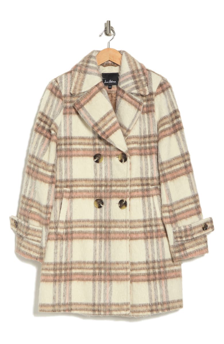 Sam Edelman Plaid Double Breasted A-Line Coat, Alternate, color,