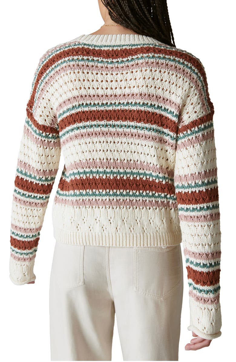 Lucky Brand Stripe Pointelle Cardigan, Alternate, color,