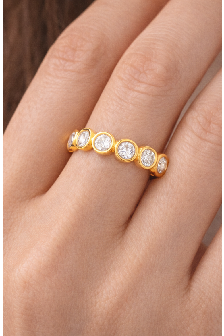 Stainless Steel Round Cubic Zirconia Bezel Eternity Ring, Alternate, color, Gold-Tone