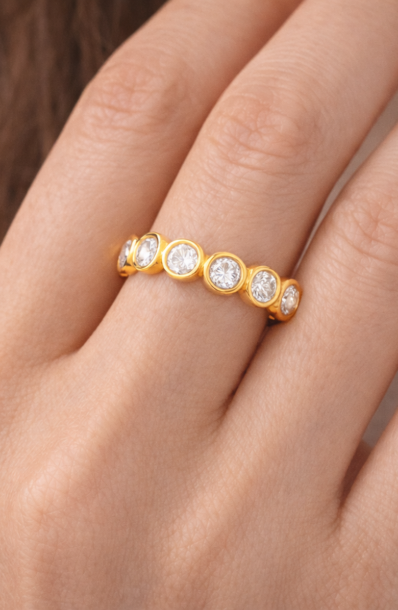 Kellery Stainless Steel Round Cubic Zirconia Bezel Eternity Ring, Alternate, color, Gold-Tone