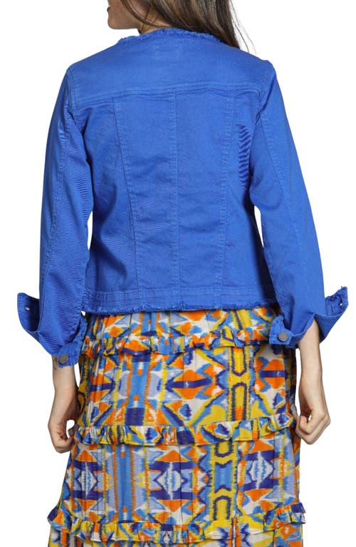 Apny Frayed Collarless Denim Jacket In Dazzling Blue