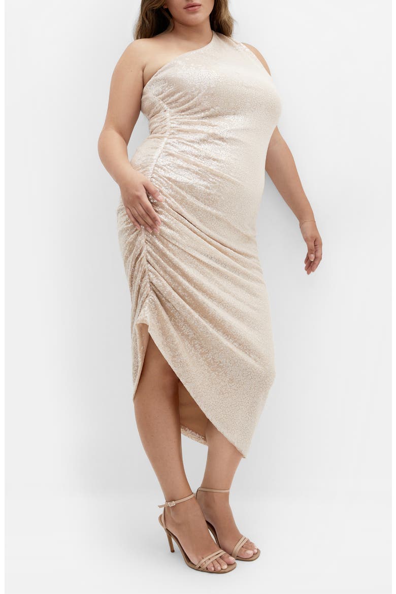 Violeta Sequin One Shoulder Dress, Main, color, CREAM