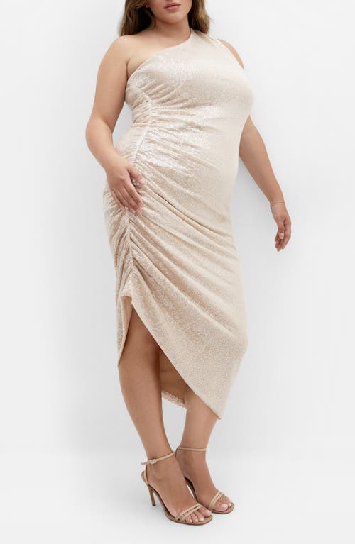 City Chic Violeta Sequin One Shoulder Dress In Neutral