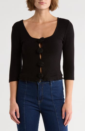 Vigoss Rosette Scoop Neck Knit Top In Black