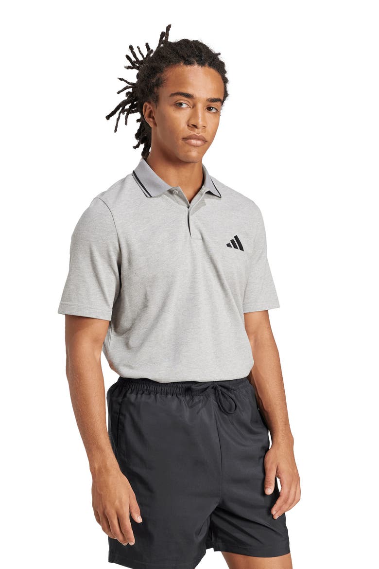 Cotton Piqué Knit Polo, Alternate, color, MEDIUM GREY HEATHER/ BLACK