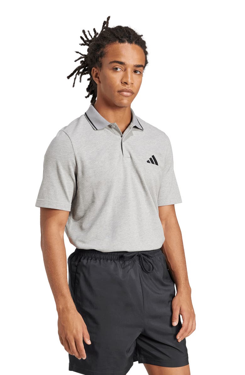 adidas Cotton Piqué Knit Polo, Alternate, color, Medium Grey Heather/ Black