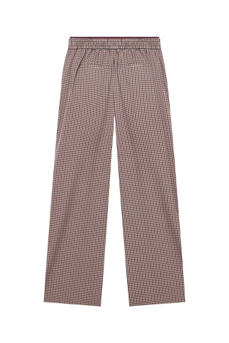 Checked Contrast Waist Wide Leg Trousers, Alternate, color, Burgundy