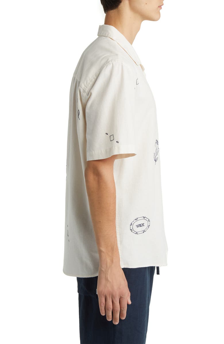 Wax London Didcot Embroidered Cotton & Linen Camp Shirt, Alternate, color, 