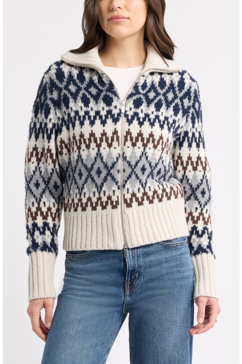 Fair Isle Wool Blend Zip Cardigan, Main, color, OAT LIGHT- NAVY FAIRISLE