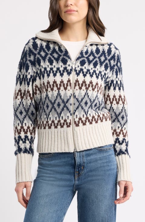 Fair Isle Wool Blend Zip Cardigan