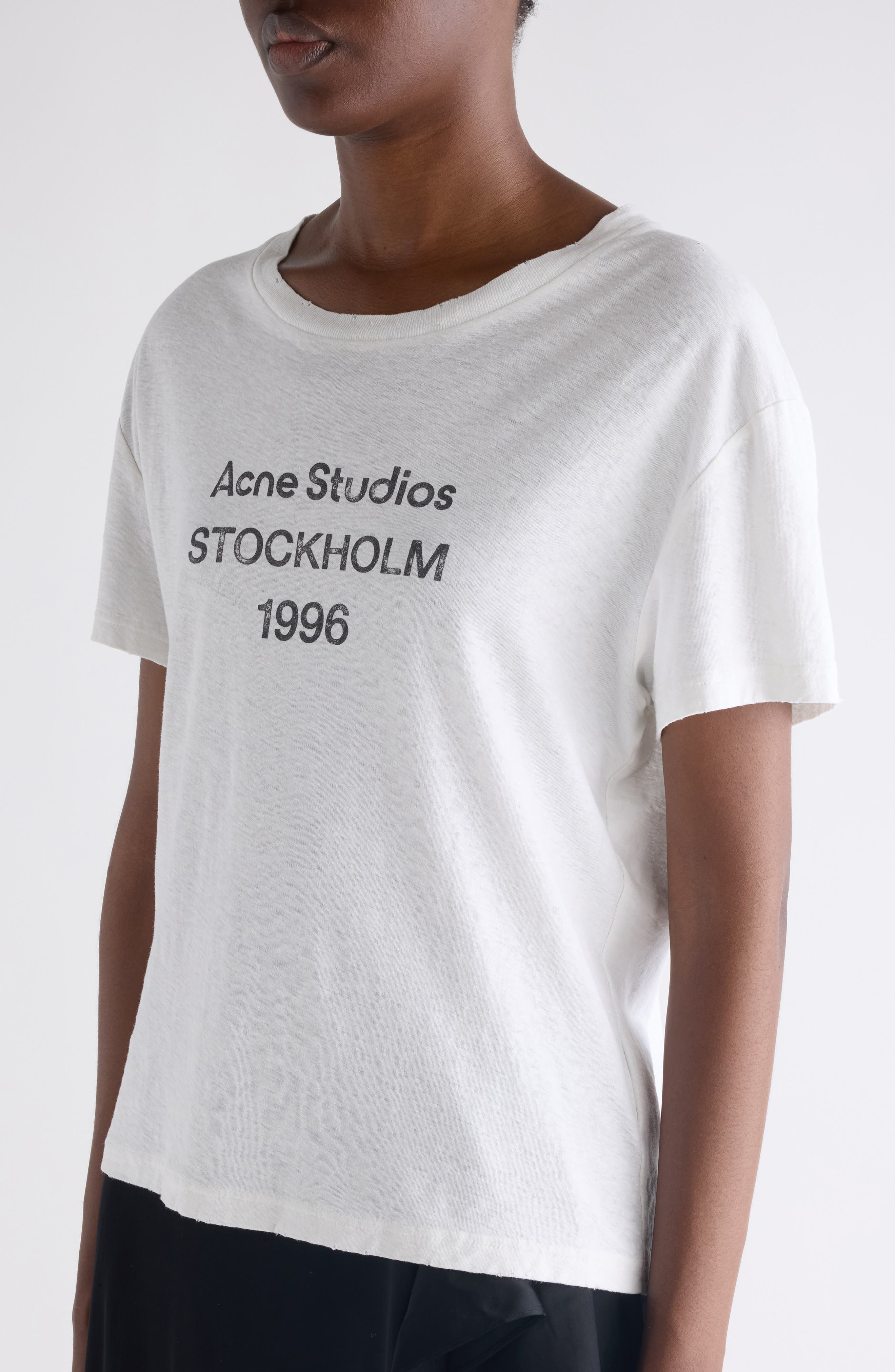 Acne Studios Etza 1996 Distressed Logo Graphic T-Shirt (Women