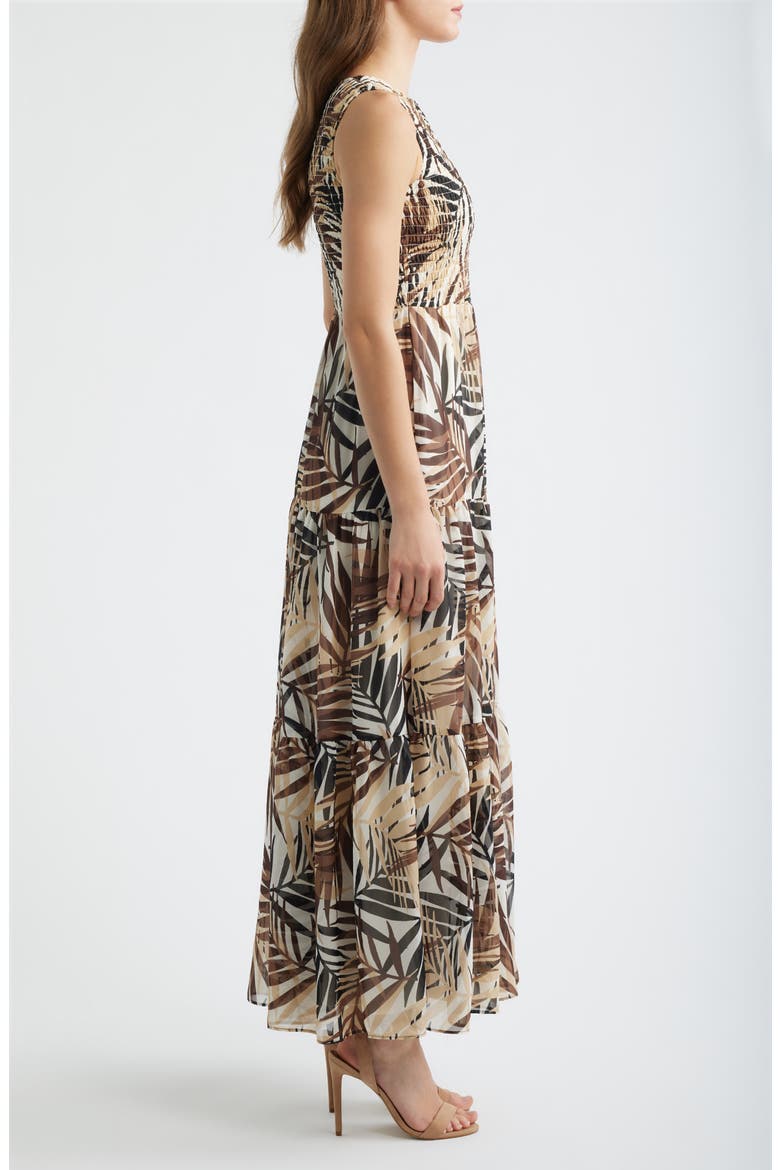 Print Smocked Bodice Sleeveless Maxi Dress, Alternate, color, WHITE DOVE MULTI