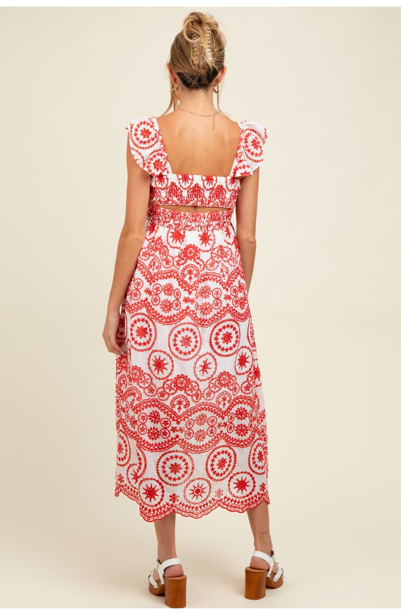 PinkBlush Embroidered Smocked Cutout Midi Dress, Alternate, color, Red