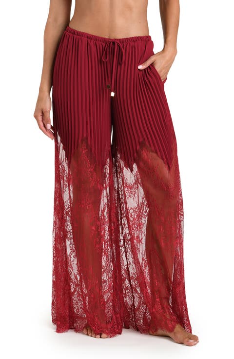 Sharon Lace Trim Cover-Up Wide Leg Pants