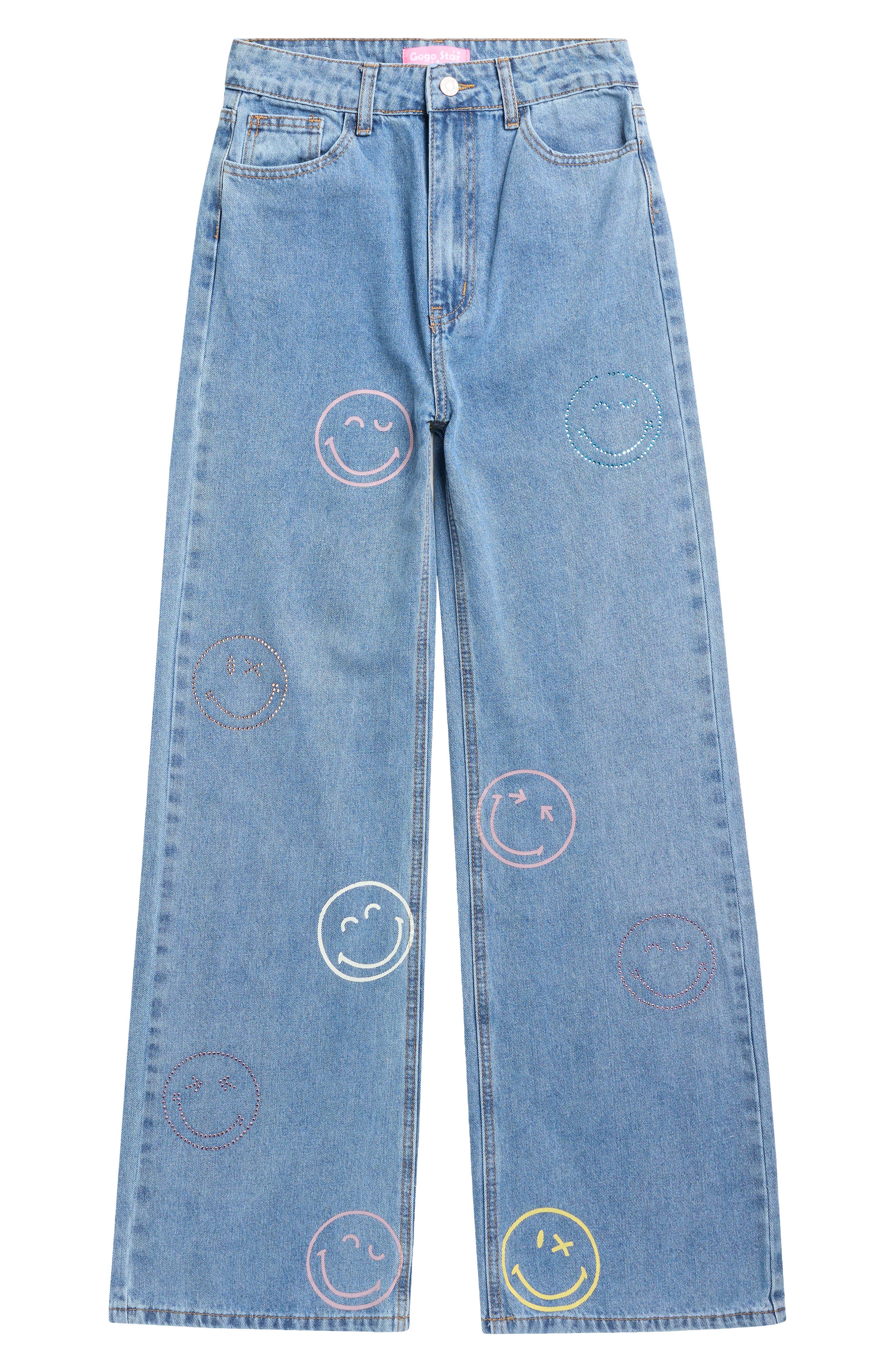 GOGO STAR Kids' Smiley Wide Leg Jeans