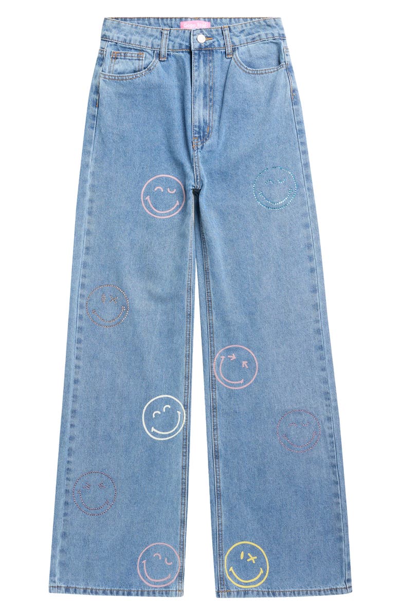 GOGO STAR Kids' Smiley Wide Leg Jeans, Main, color, Potassium