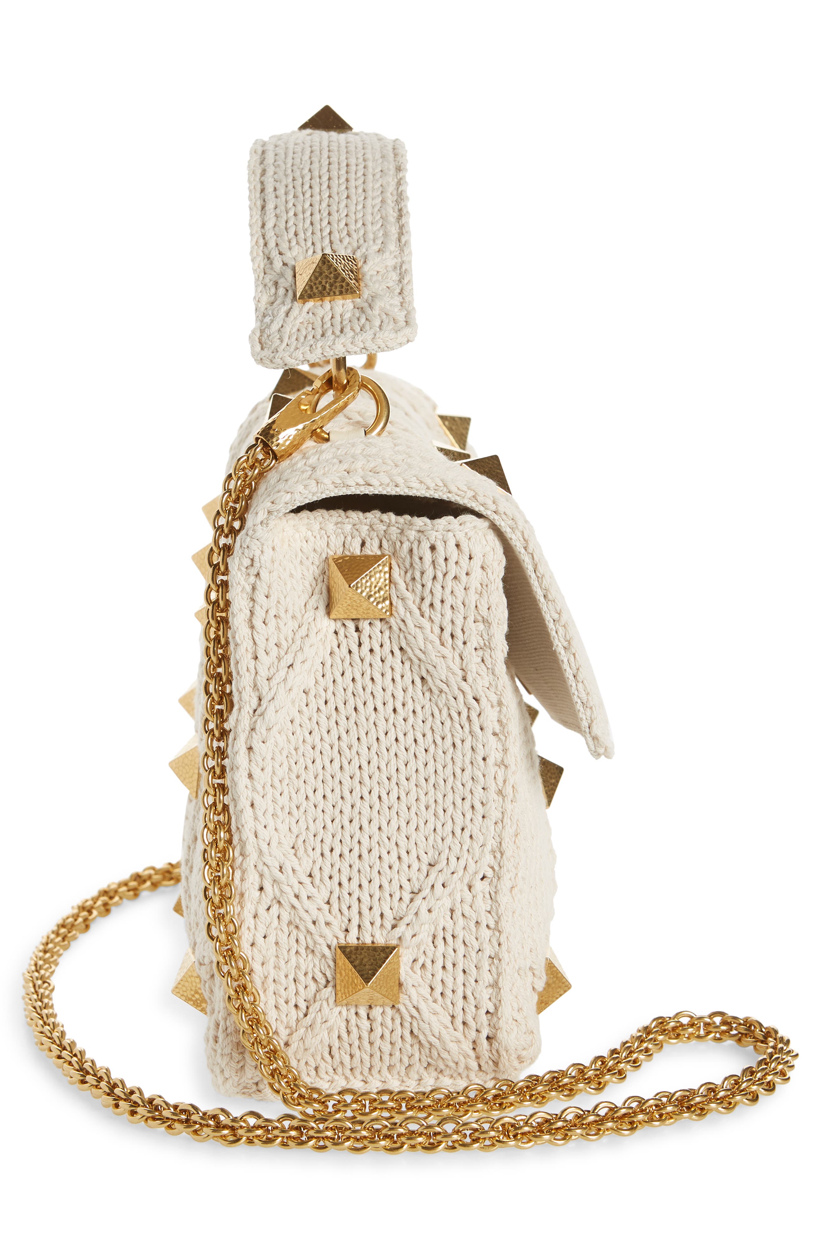 Roman Stud Tricot Shoulder Bag, Alternate, color, ECRU