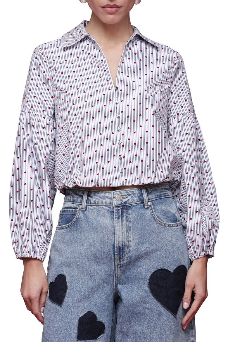 Bubble Crop Shirt, Main, color, FLOCKED HEARTS
