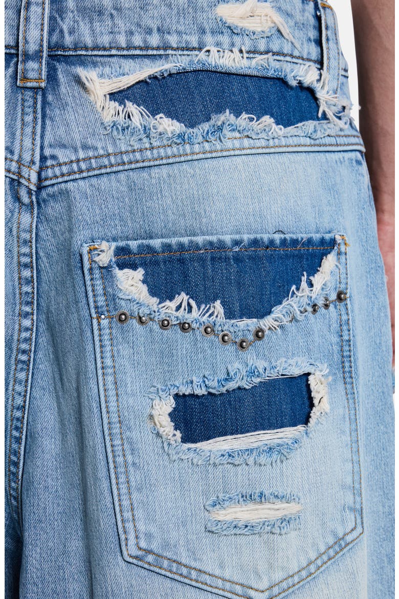 Ripped Boxer Detail Colussus Denim Shorts, Alternate, color, DENIM