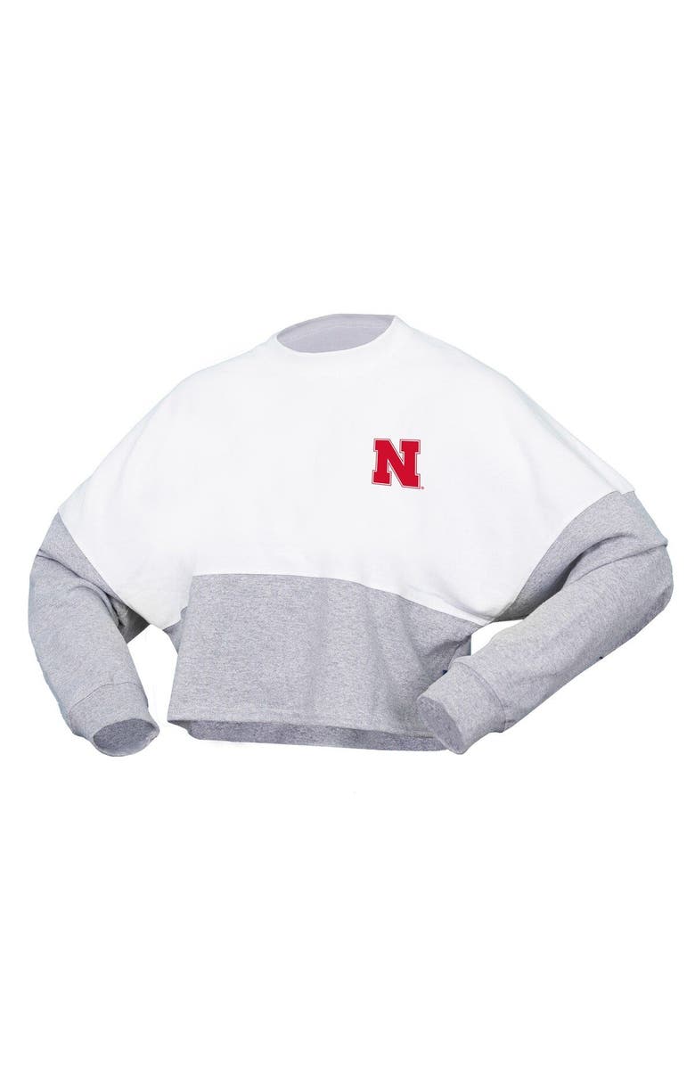 SPIRIT JERSEY Women's Spirit Jersey  White Nebraska Huskers Heather Block Cropped Long Sleeve Jersey T-Shirt, Alternate, color, White