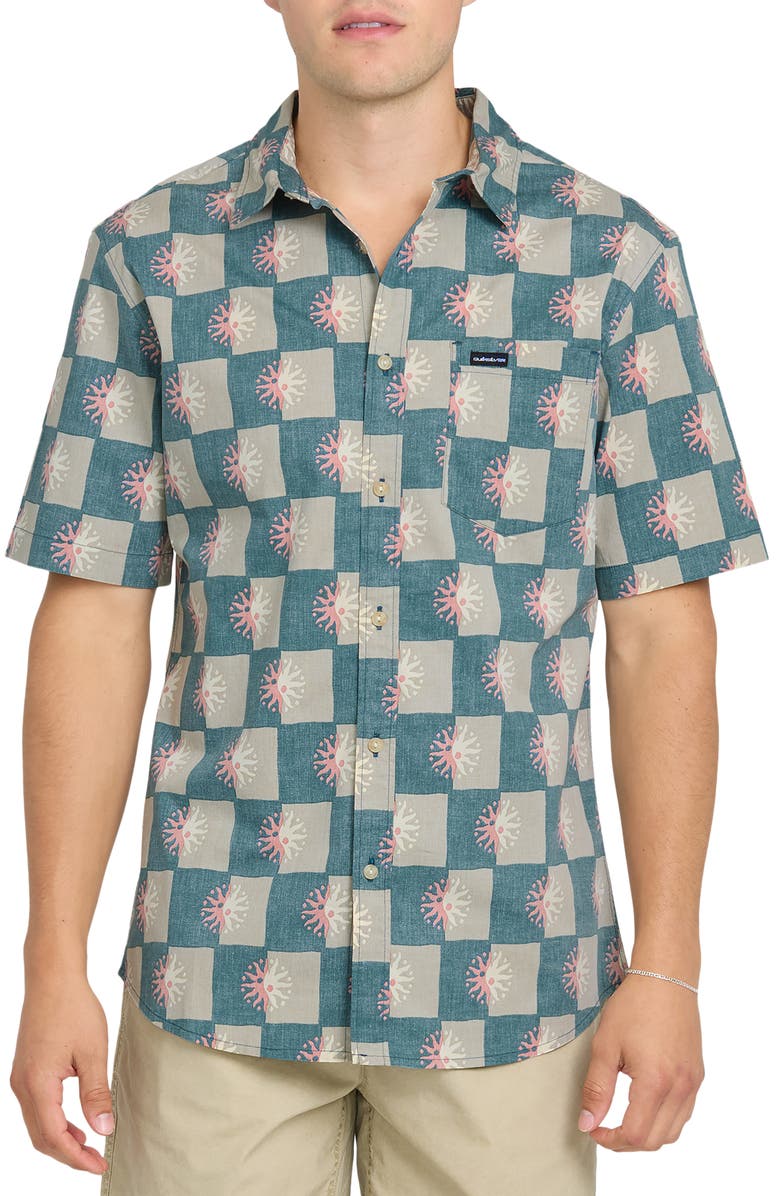 Quiksilver Sundial Classic Short Sleeve Stretch Cotton Button-Up Shirt, Main, color,