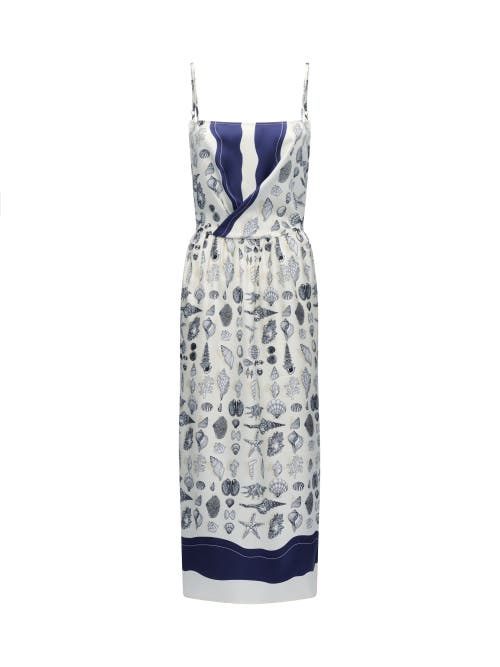 Callas Milano Samantha Seashell-print Silk Midi Dress In Blue
