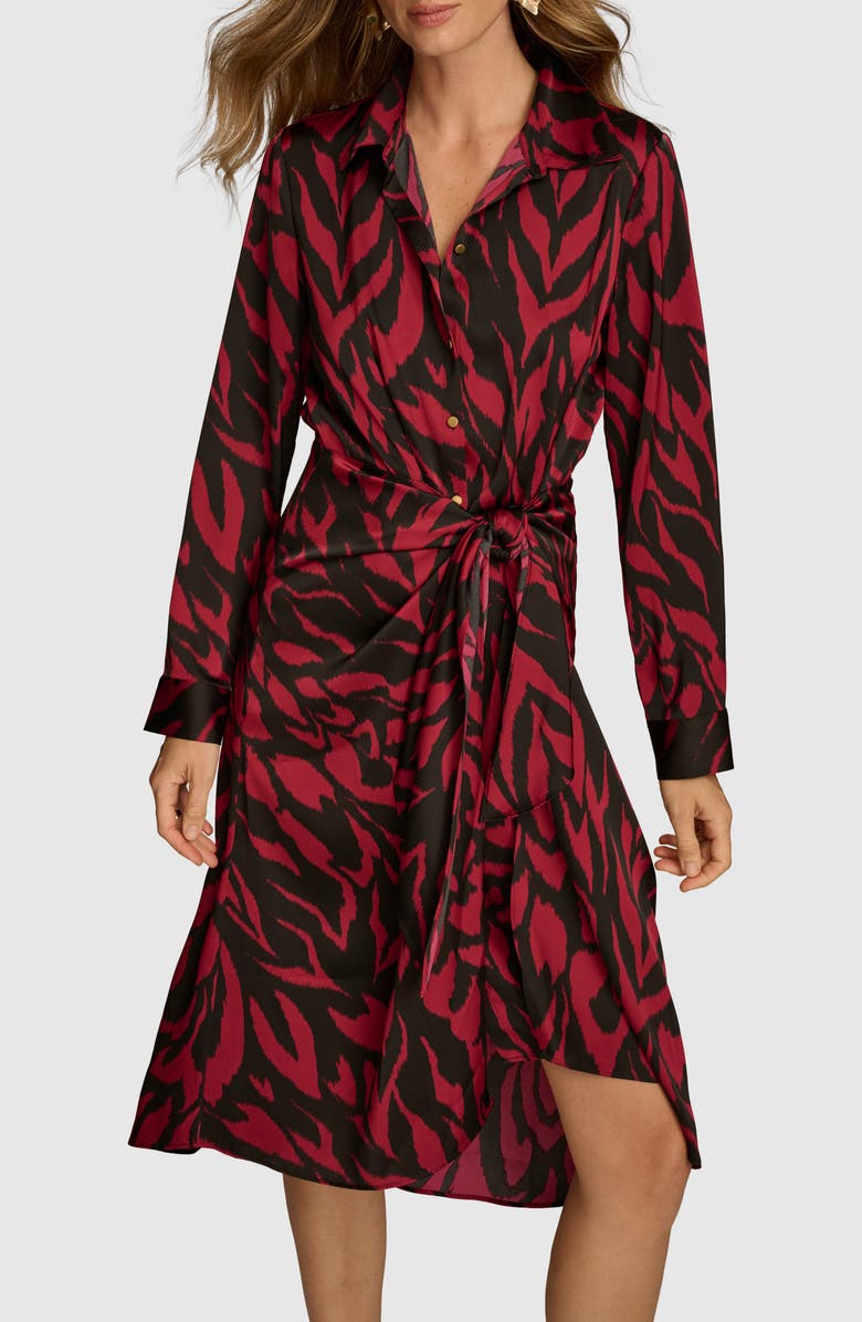 Donna Karan New York Abstract Print Tie Waist Long Sleeve Shirtdress, Alternate, color,
